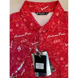 Levelwear Golf Polo Shirt Mens M Red‎ Patriotic USA Summer Vibes AOP Performance